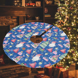 Saia Para Árvore De Natal De Poliéster Padrão de Natal Gnomo de Papais noeis Azuis para F