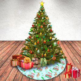 Saia Para Árvore De Natal De Poliéster Padrão de Natal Papai Noel Jogando Golfe Com Rena 