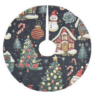 Saia Para Árvore De Natal De Poliéster Padrão de Natal Vintage Woodland (5)