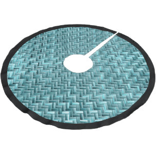 Saia Para Árvore De Natal De Poliéster Padrão de Onda Azul Faux Rattan, Turquesa Azul, T