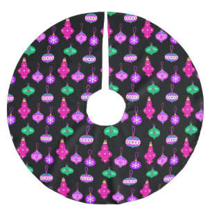 Saia Para Árvore De Natal De Poliéster Padrão de Ornamento Antiquado em Rosa, Teal e Pret