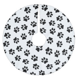 Saia Para Árvore De Natal De Poliéster Padrão De Patas, Patas Cachorros, Patas Negras