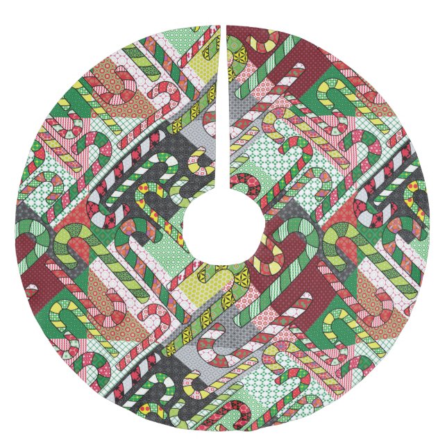 Saia Para Árvore De Natal De Poliéster Padrão de patch de Cane Candy (Frente)