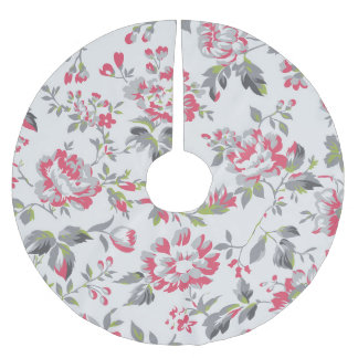 Saia Para Árvore De Natal De Poliéster Padrão de Rosas Florais do chique