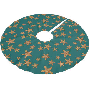 Saia Para Árvore De Natal De Poliéster Padrão de Starfish Laranja