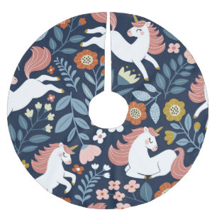 Saia Para Árvore De Natal De Poliéster Padrão de Vintagem Floral de Unicórnios Cutos
