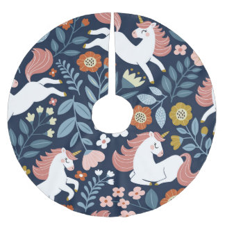 Saia Para Árvore De Natal De Poliéster Padrão de Vintagem Floral de Unicórnios Cutos