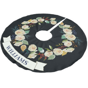 Saia Para Árvore De Natal De Poliéster Padrão de Wreath de Rosa de Natal Chic