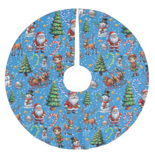 Saia Para Árvore De Natal De Poliéster Padrão Decorativo de Natal com Fundo Azul