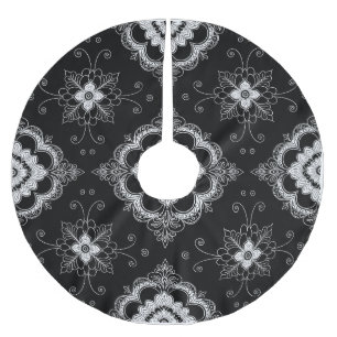Saia Para Árvore De Natal De Poliéster Padrão decorativo de renda preto e branco