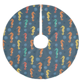 Saia Para Árvore De Natal De Poliéster Padrão do cavalo marinho