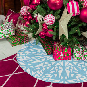 Saia Para Árvore De Natal De Poliéster Padrão do floco de neve de triângulos azuis do céu