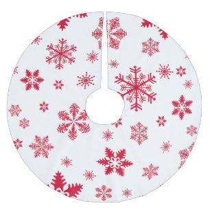 Saia Para Árvore De Natal De Poliéster Padrão do Floco de Neve, Flocos de Neve Vermelhos,