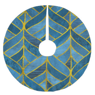 Saia Para Árvore De Natal De Poliéster Padrão Dourado do Grunge Azul