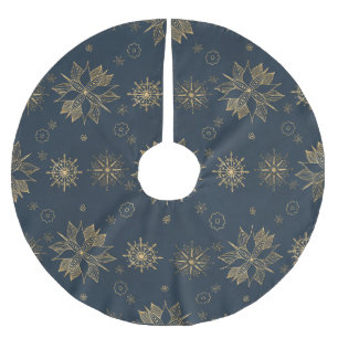 Saia Para Árvore De Natal De Poliéster Padrão Dourado Elegante de Poinsettias Snowflakes