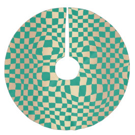 Saia Para Árvore De Natal De Poliéster Padrão Elegante de Verificador Verde e Dourado