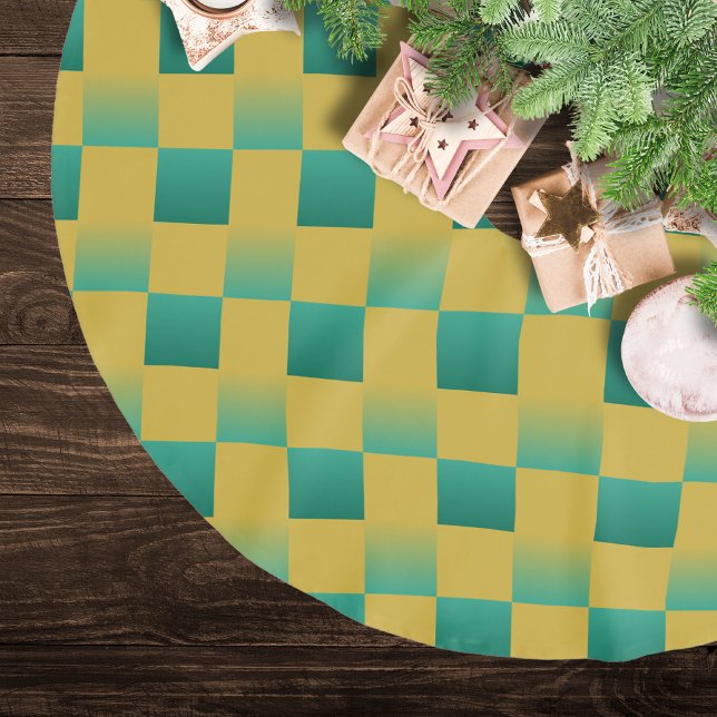 Saia Para Árvore De Natal De Poliéster Padrão elegante em verde e ouro (Criador carregado)