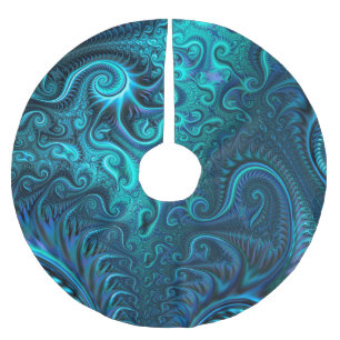 Saia Para Árvore De Natal De Poliéster Padrão Espiral Azul e Teal Colorida do abstrato