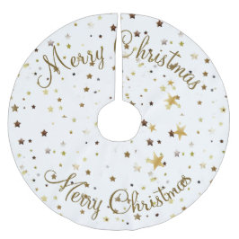 Saia Para Árvore De Natal De Poliéster Padrão feliz de estrelas de ouro de Natal