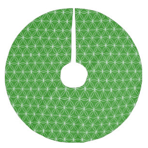 Saia Para Árvore De Natal De Poliéster Padrão Flor de Vida Branca no Verde