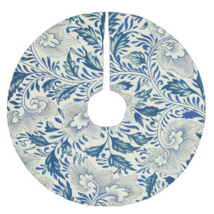 Saia Para Árvore De Natal De Poliéster Padrão Floral Azul Asiático Elegante