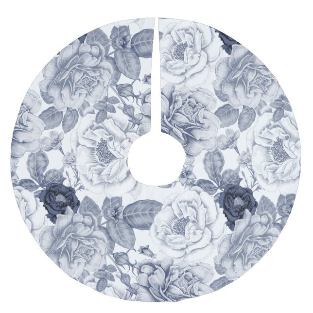 Saia Para Árvore De Natal De Poliéster Padrão Floral Clássico (Frente)