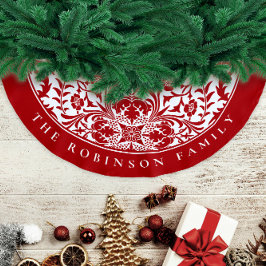 Saia Para Árvore De Natal De Poliéster Padrão Floral de Natal Branco Vermelho Elegante Re