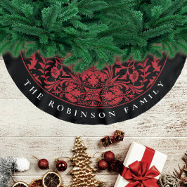 Saia Para Árvore De Natal De Poliéster Padrão Floral de Natal Preto Vermelho Elegante e R