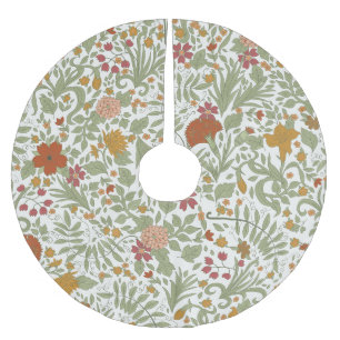 Saia Para Árvore De Natal De Poliéster Padrão floral elegante e caprichoso.