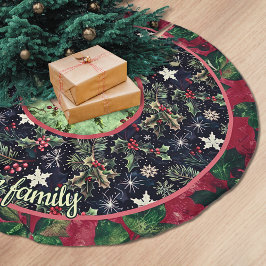 Saia Para Árvore De Natal De Poliéster Padrão floral festivo natalino azul marinho person