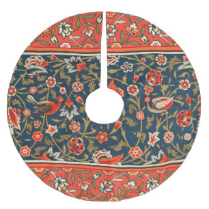 Saia Para Árvore De Natal De Poliéster Padrão Floral Indo-Persa Bohemiano Vintage Vermelh