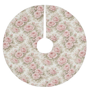 Saia Para Árvore De Natal De Poliéster Padrão Floral Sem Costura Rosa Vintage Elegante