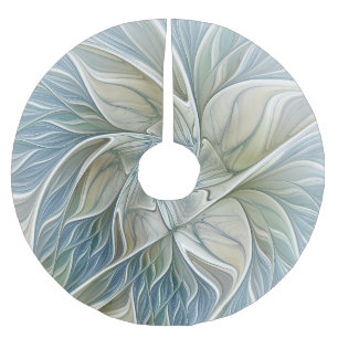 Saia Para Árvore De Natal De Poliéster Padrão Floral Sonho Abstrato Caqui Azul Fractal