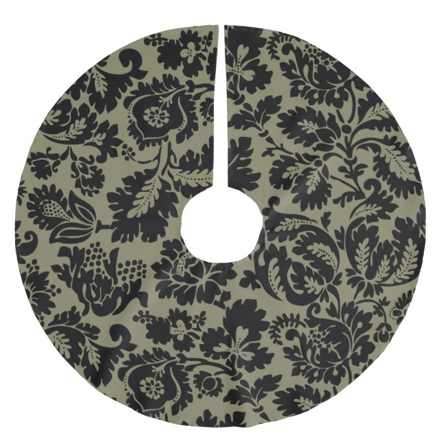Saia Para Árvore De Natal De Poliéster Padrão Floral Veneziano Preto e Branco de William  (Frente)