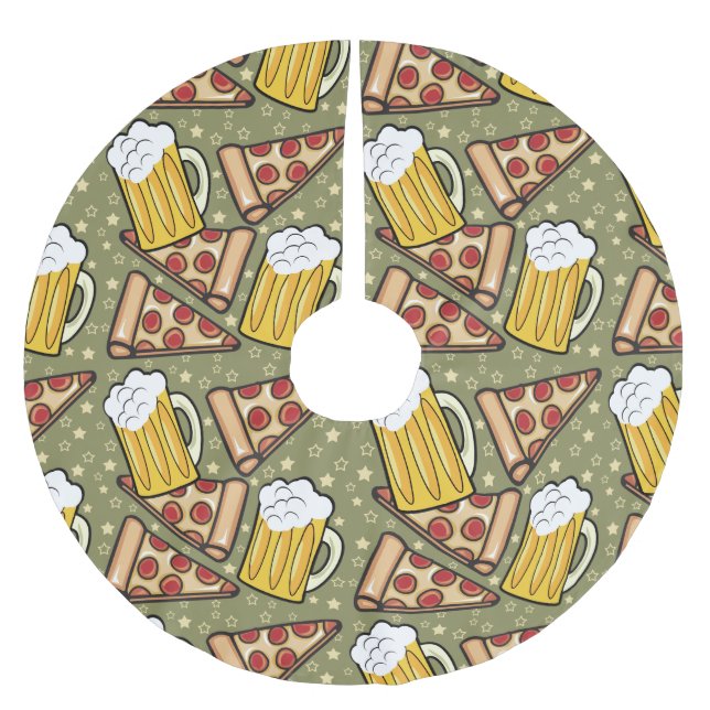 Saia Para Árvore De Natal De Poliéster Padrão gráfico de cerveja e pizza (Frente)