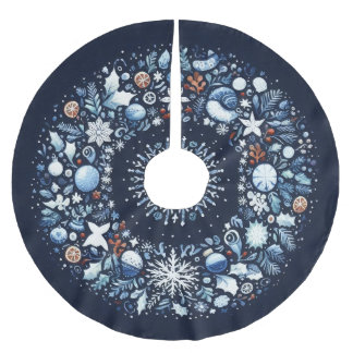 Saia Para Árvore De Natal De Poliéster Padrão Inclinado Azul e Branco Natal