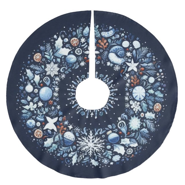 Saia Para Árvore De Natal De Poliéster Padrão Inclinado Azul e Branco Natal (Frente)