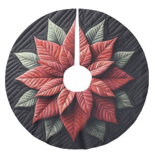 Saia Para Árvore De Natal De Poliéster Padrão Incluso Poinsettia Preto