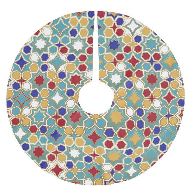 Saia Para Árvore De Natal De Poliéster Padrão Invisível do Mosaico Islâmico (Frente)