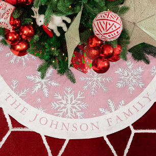 Saia Para Árvore De Natal De Poliéster Padrão moderno de flocos de neve rosa elegante