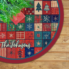 Saia Para Árvore De Natal De Poliéster Padrão natalino festivo azul vermelho fofo persona