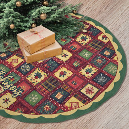 Saia Para Árvore De Natal De Poliéster Padrão natalino festivo vermelho verde elegante pe