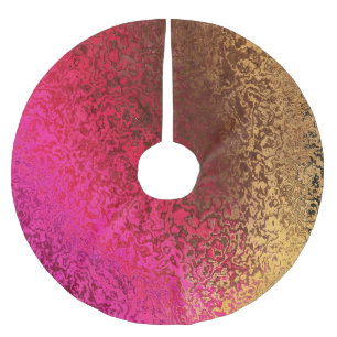 Saia Para Árvore De Natal De Poliéster Padrão Rosa Vermelho e Dourado