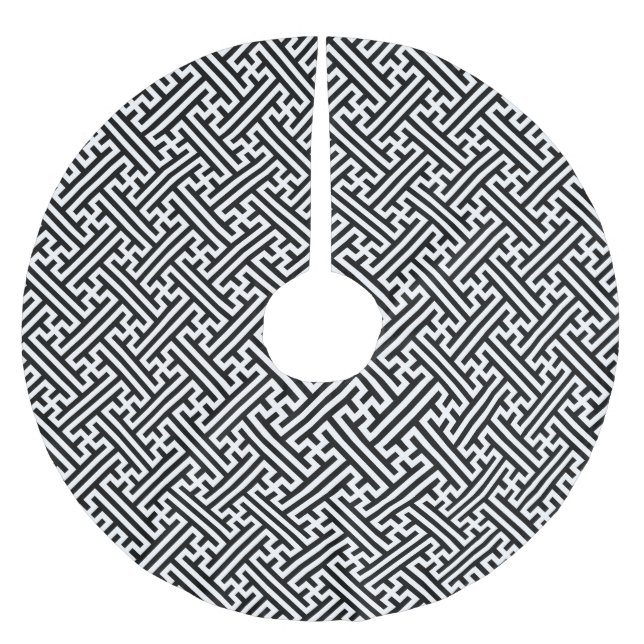 Saia Para Árvore De Natal De Poliéster Padrão Sayagata, japonês, preto e branco (Frente)