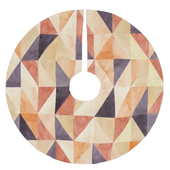 Saia Para Árvore De Natal De Poliéster Padrão Terreno da Aquarela Mosaica Triangular (Frente)