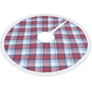 Saia Para Árvore De Natal De Poliéster Padrão Tradicional de Tartan Azul Branco Vermelho 