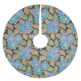 Saia Para Árvore De Natal De Poliéster Padrão Vinca das Flores Azuis