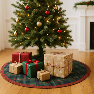 Saia Para Árvore De Natal De Poliéster Padrão Xadrez Clássico Azul Escuro Vermelho Verde