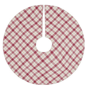 Saia Para Árvore De Natal De Poliéster Padrão xadrez diagonal vermelho branco dourado de 