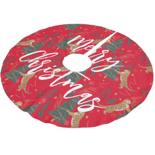 Saia Para Árvore De Natal De Poliéster Padrões de árvores de Natal e tigres fundo persona